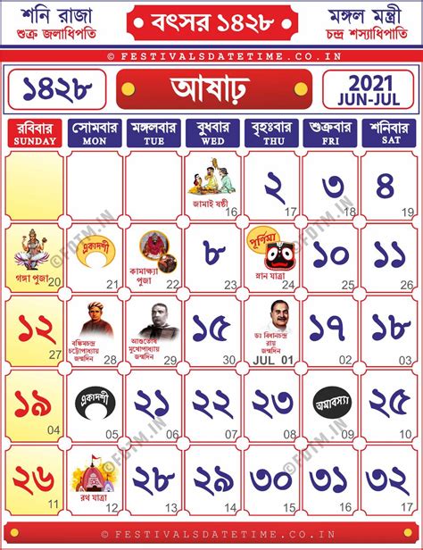 Bengali Calendar 1428 Ashar